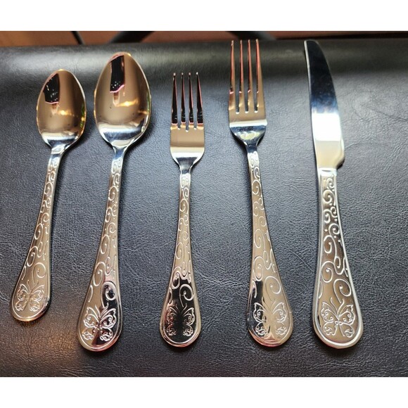 40-Piece Canterbury Carved Butterfly Silverware Set, Stainless Steel - Picture 2 of 4